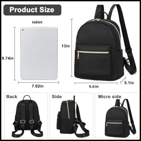 Mini Backpack Water-Resistant Polyester Daypack Adjustable Straps Travel School main image 4